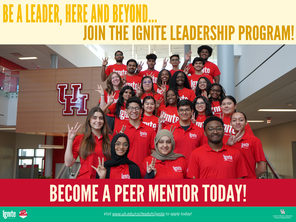 Ignite team photo, captioned "Become a Peer Mentor Today!"