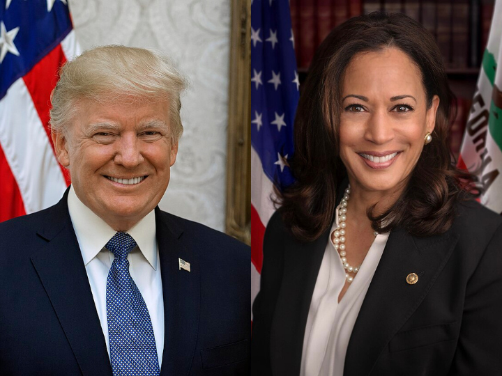 An image of Donald Trump next to Kamala Harris