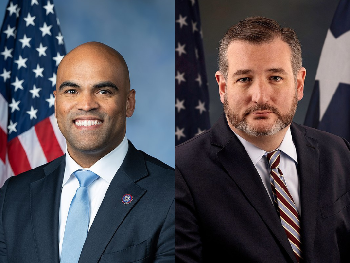 An image of Colin Allred next to Ted Cruz