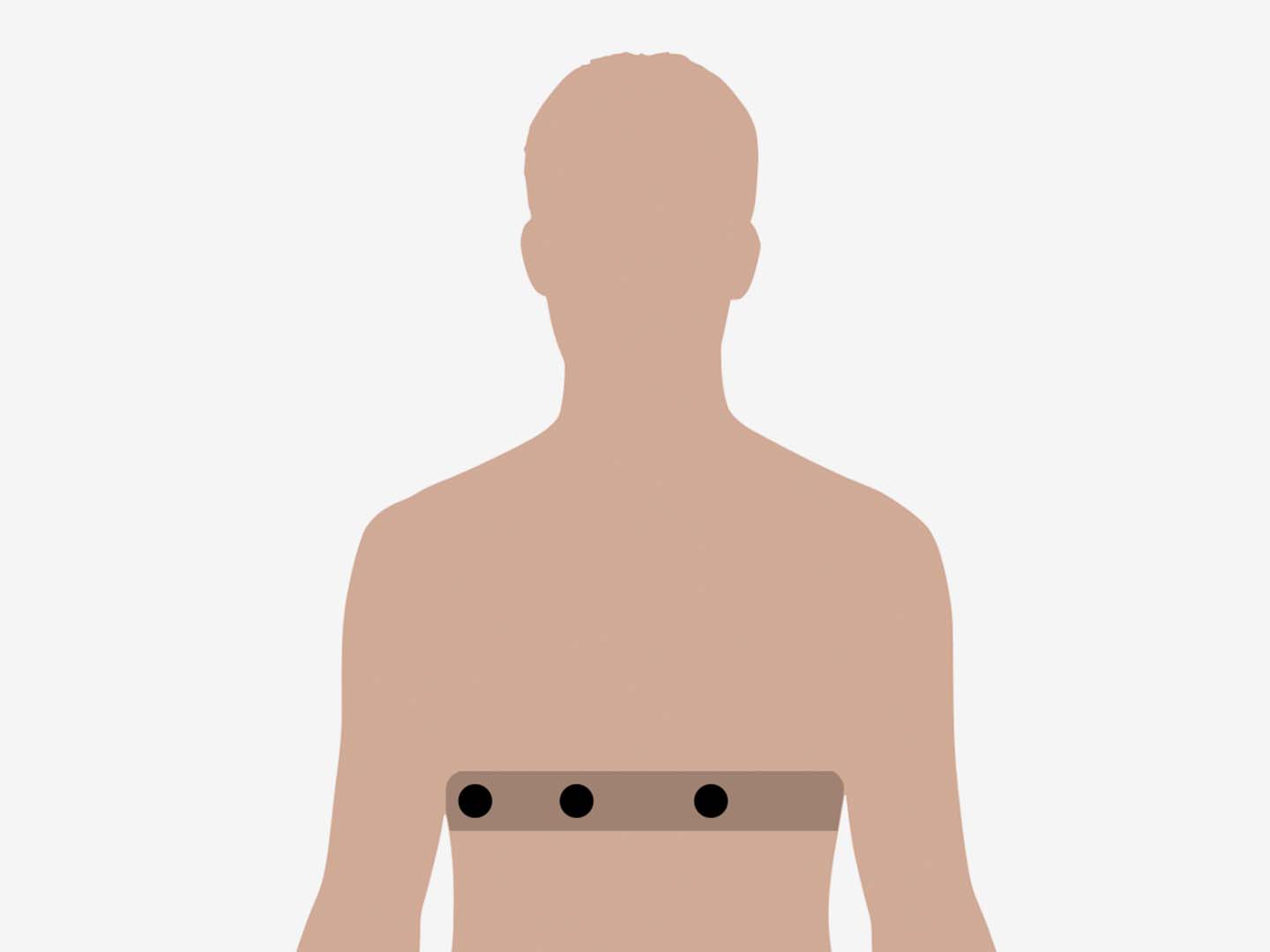 Illustration showing a person from behind up to the shoulders, with a horizontal black bar with three dots superimposed at the lower back area.